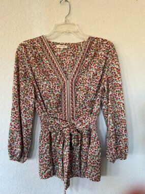 Max Studio Women’s Crepe 3/4 Sleeve Tie-Front Blouse with a Floral Print Size S